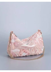 Sequin Embroidery Chain Shoulder Bag Classic Design Embroidery Floral Semicircle Crossbody Bag Women s Fashion Color Contrast Sequin Stitching Zipper Dinner Bag Preferred Bag Type Multi Purpose Bag Ca