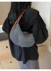 Light Blue Denim Rhinestone Decor Underarm Women Shoulder Bag Fashionable Versatile For Work Dating Casual Spring Summer