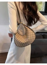 1pc 2025 New Vintage Pattern Half Moon Shape Shoulder Handbag For Women Daily Use Holiday Party Gifts