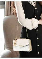 حقيبة كتف نسائية بغطاء يتحول بسلسلة معدنية مزينة بقفل