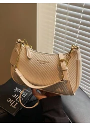 New Elegant Solid Color PU Underarm Bag Metal Chain Handle Women Shoulder Bag