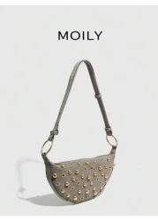 Street Punk Rivet Adjustable Shoulder Women s Crossbody Saddle Bag