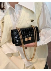 Faux Leather Solid Crocodile Embossed Fashion Mini Chain Strap Shoulder Bag