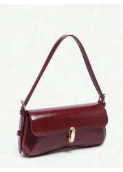 Women Retro Faux Leather Crossbody Baguette Bag With Buckle Decoration Suitable For Date Outing Party