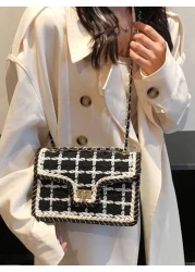 New Simple And Fashionable Black And White Plaid Woolen Single Shoulder Crossbody Small Square Bag Suitable For Women s Vacation Travel Daily Use Dating Gifts