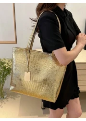 Large Capacity PU Leather Shoulder Handbag Crocodile Pattern Fashion Tote Bag Crossbody Bag Work School Commute Bag