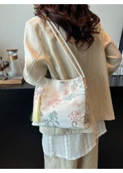 Bohemian Embroidered Women s Handbag Large Capacity Shoulder Bag Chinese Style Large Capacity Canvas Storage With Landscape Retro Pattern Multi Functional Commuter Bag Essential For Daily Work Travel