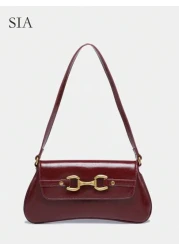 زخرفة حصان معدنية ذات تصميم بسيط وكلاسيكي، حقيبة كتف أو إبط أنجولا ذات قلاب أحمر، مناسبة للتواعد والخروج والح