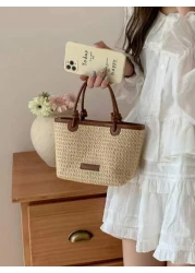 Summer Beach Vacation Straw Woven Handbag Tote Shoulder Bag Rope Knot Picnic Basket Bag Fashion For Women Girls Going Out Shopping Gift