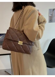 Waterproof Lightweight Business Casual Geometric Quilted Flap Chain Square Bag Vintage For Teen Girls Women College Students Rookies White collar Workers Perfect for Office College Work Business Commu