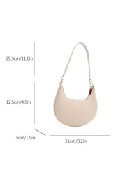 1pc Zipper Closure PU Solid Color Crescent Armpit Bag Fashionable Retro Office Work Shoulder Bag Versatile Baguette Bag