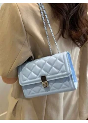 Fashion Solid Color Quilted Square Chain Shoulder Bag Versatile Flap Banquet Evening Bag New Lightweight Handbag Purse Daily Commuting Messenger Bag For White Collar And Student Casual Mobile Phone Co