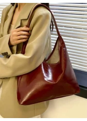 Vintage Pu Leather Shoulder Bag Crossbody Bag Ladies Casual Tote Bag Suitable For Commuting Work Fashionable Burgundy Bag Retro Inspired Bag For Women