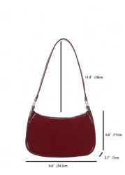 حقيبة كتف بسحاب ذات موحد اللون بسيطة عصرية، حقيبة كتف بسحاب، محفظة جلد اصطناعي ذات موحد اللون، حقيبة بلون بني