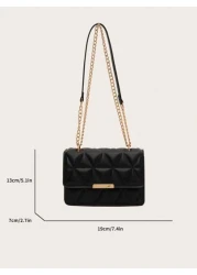 1pc Fashionable Solid Color Pressed Flap Mini Shoulder Bag With Chain Strap