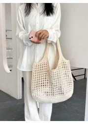 Lightweight Casual Women s Minimalist Large Capacity Hollow Out Woven Shopping Bag Crochet Bag Mothers Day Gift For Mom Large Capacity Tote Bag For Travel School Bag For Graduate Students Perfect For