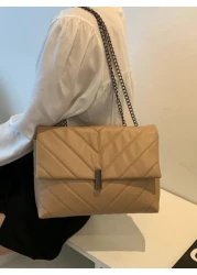 1pc Solid Color PU Leather Elegant Minimalist Stylish Stitching Metal Chain Crossbody Shoulder Bag With Flap Lock Suitable For Daily Wear Shopping Gathering And Cosmetic Storage Etc