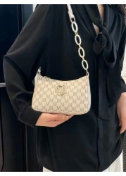 1pc Beige Vintage Floral PU Leather Tote Bag With Metal Hardware Decor Shoulder Bag For Ladies