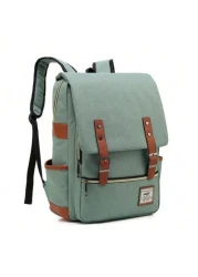 Korean Style Campus Travel Backpack With Vintage British Style Multi Functional Laptop Bag Dual Shoulder Leather Strap Decoration Rucksack Summer College Bag Dad School Bag Freshman Fashionable Casual