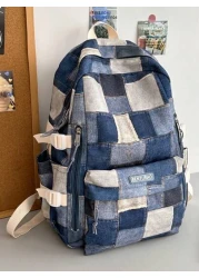 Fashionable Colorblock Plaid Casual Large Capacity Backpack For Men Versatile Daily Commute School Backpack Students Book Bag School Bag For Books School Supplies Gifts Fall Christmas Scream Bag Backp