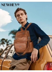 NEWHEY Backpack Purse For Men PU Leather Backpack Purse Designer Convertible Backpack Purse Waterproof Backpack Purses 13 3 Inch Men s Fashion Backpack Handbags For Work Travel College