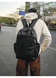 Men s Simple Functional Backpack Large Capacity Water Repellent Oil Wax Leather Material Multi Compartment And Multi Compartment Wear Resistant Backpack Sponge Buffer Zone On The Back Widened Comforta