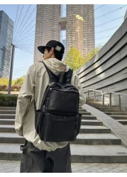 حقيبة ظهر كمبيوتر محمول 14.7 بوصة سعة كبيرة للمراهقين والرجال ، من جلد PU ، حقيبة مدرسية