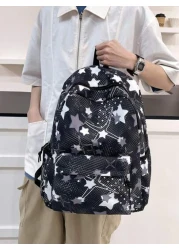  Overall Tailoring Random Pattern Placement 1pc 31cm 13cm 43cm Fashionable Star Pattern Large Capacity Nylon Backpack Versatile For Men Suitable For Daily Use Work School For Elementary Middle And Col