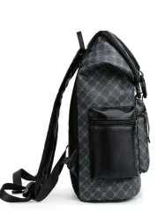 1pc Men Fashion Backpack Casual Daypack With Printing Large Capacity Travel Laptop Rucksack Hiking Backpack With Zipper PVC Black Bag Gift For Men Men s Accessories