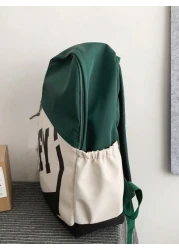New Color Blocking Backpack For Men 15 Inch Laptop Bag 20l Capacity With Letter Print Suitable For Students Vacation School Carry On Polyester Green Personalized Gifts Practical Extra Large School Bac