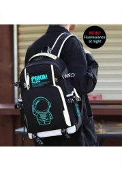 Luminous Cartoon Astronaut Backpack Minimalist Lightweight Oxford Cloth Large Capacity Computer Bag Adjustable Travel Campus Backpack All Webbing Randomly Printed Anime School Supplies