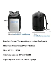 Men s Travel Backpack 17 Laptop Backpack Vacuum Compression Backpack Business Large Capacity School Backpack Expand Outdoor Backpack Commute Book Bag School Bag Gifts Fall Christmas Scream Bag Backpac