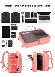 حقيبة ظهر سعة كبيرة مقاومة للماء للحمل على الظهر للسفر والرحلات القصيرة وسفر العمل مع منفذ شحن USB، مناسبة للسف