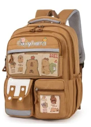 Cute Water Vole Pattern Backpack Large Capacity Lightweight Fashionable Bag With Adjustable Shoulder Strap Multiple Compartments And Front Mesh Pocket Brown College Style Unisex