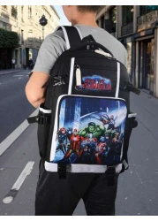 Marvel Print Backpack Minimalist Letter Design Oxford Cloth Large Capacity Laptop Bag Travel Bag School Backpack With Adjustable Straps And Multiple Compartments Suitable For Students Summer