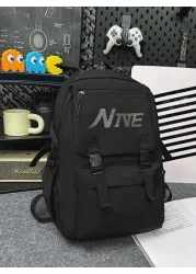 Men s Black Graphic Print Flap Large Capacity Travel Backpack Middle School Student Campus Bag Boys Rucksack