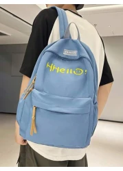 New Solid Color Large Capacity Letter Printed Backpack Fashionable And Versatile Casual Student Classroom Commuter Backpack Unisex