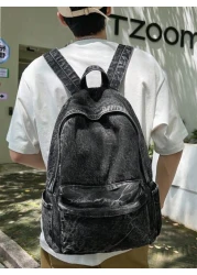 peach tree 1pc Men s Retro Backpack Fashionable Solid Color Adjustable Shoulder Strap Zipper Closure Casual Vintage Daily Use Large Capacity Lightweight Water Washed Canvas College Backpack Peach Chri