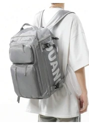 حقيبة جيم رياضية عادية، سعة كبيرة متعددة الطبقات خفيفة الوزن حقيبة سفر للرجال وطلاب الجامعة، بلون واحد