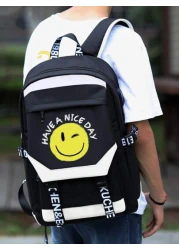 Large Capacity Letter Print Computer Backpack All Strap Prints Are Random