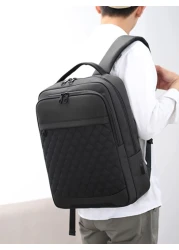 14Inch Waterproof Men Quilted Detail Charging Port Design Laptop Backpack Schoolbag For Travel College School Casual Backpack Laptop Backpack Commute With Large Capacity Lightweight Rucksack Summer Sc