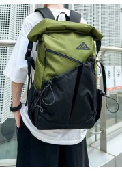 Lightweight Backpack With Waterproof Roll Top Closure Color Block Casual Fashion Portable Luggage Bag Suitable For Travel Outdoor Gym Students Personalized Gift Bags For Travel Laptop Bag Hiking Bag T