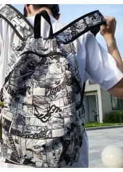 MINGHONG Nylon Graffiti New Student Large Capacity Schoolbag Middle Backpack Business Travel Leisure Letter Backpack Rucksack Summer College Bag Dad School Bag Freshman Multi Functional Dorm Man Bag S