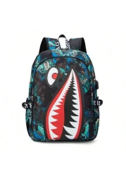 1pc Backpack School Bag Travel Backpack Boys Backpack Waterproof Fits 14 Inch Laptop USB Charging Port Functional Portable Casual For Students Boys Gift For Children Printed Straps And Letters Are Ran