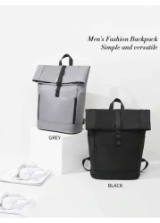 1pc Men s Backpack New Fashion Roll Top Flap Double Strap Backpack Large Capacity Business Casual Sports Outdoor Travel Waterproof Nylon Solid Color Music Festival Gift
