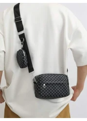 Advanced Retro Letter Printed Men s Diagonal Shoulder Bag Two Piece Mini Crossbody Bag Square Bag Mini With Coin Case Water Proof With Adjustable Strap Multi Functional Outdoor Vacation Vintage Leathe