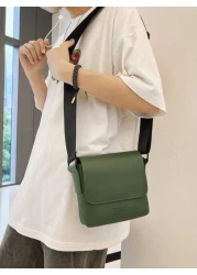 peach tree 1pc Fashionable Solid Color Mini Crossbody Bag Business PU Flap Shoulder Bag For Men Peach Tree Minimalist Solid Color Man s Sling Bag Waterproof PU Shoulder Pack For Travel Outdoor Sports