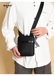 1pc Men s Oblique Shoulder Bag Side Pockets Messenger Bag Casual Square Bag Multifunctional For Commuting PU Leather Minimalist Style Black Bag Gift For Boyfriend