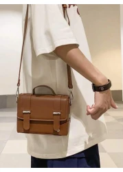 peach tree 1pc Fashionable Solid Color Adjustable Strap Flap Closure Casual Retro Daily Wear Messenger Bag Business Lightweight Waterproof PU Mini Crossbody Bag Christmas Bag Vacation Gifts Retro Bag