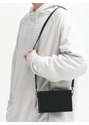 peach tree 1pc Minimalist Solid Color Adjustable Strap Closure Lightweight Water Resistant PU Holiday Shopping Essential Shoulder Bag Peach Tree Black Bag Travel Essentials Holiday Essentials Bag For